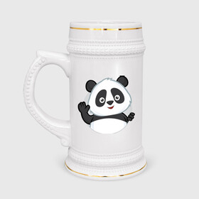 Кружка пивная с принтом Привет, я панда в Кировске,  керамика (Материал выдерживает высокую температуру, стоит избегать резкого перепада температур) |  объем 630 мл | бамбук | животное | медведь