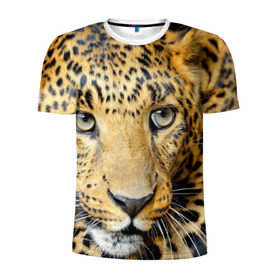 Мужская футболка 3D спортивная с принтом Леопард в Кировске, 100% полиэстер с улучшенными характеристиками | приталенный силуэт, круглая горловина, широкие плечи, сужается к линии бедра | властелин | глаз | грация | животные | зверь | кот | кошачий | кошки | крупный | леопард | лес | млекопитающее | природа | пятна | рыжий | усатый | усы | фауна | флора | хищник | хозяин | царь джунгли