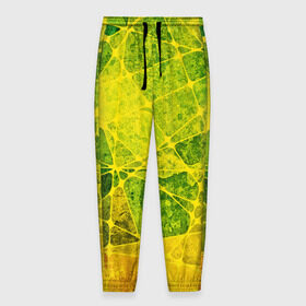 Мужские брюки 3D с принтом Particles в Кировске, 100% полиэстер | манжеты по низу, эластичный пояс регулируется шнурком, по бокам два кармана без застежек, внутренняя часть кармана из мелкой сетки | желтый | зеленый | потертый | треугольники | яркий