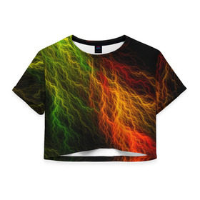 Женская футболка 3D укороченная с принтом Цветные линии в Кировске, 100% полиэстер | круглая горловина, длина футболки до линии талии, рукава с отворотами | молния | пестрый | разноцветный