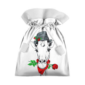 Подарочный 3D мешок с принтом Жираф джентльмен в Кировске, 100% полиэстер | Размер: 29*39 см | Тематика изображения на принте: жираф | роза | шляпа
