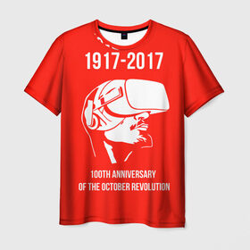 Мужская футболка 3D с принтом 100 лет революции в Кировске, 100% полиэфир | прямой крой, круглый вырез горловины, длина до линии бедер | 100 лет революции | vr | великая октябрьская революция | ленин | юбилей