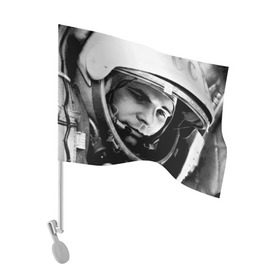 Флаг для автомобиля с принтом Юрий Гагарин в Кировске, 100% полиэстер | Размер: 30*21 см | первый космонавт