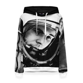 Женская толстовка 3D с принтом Юрий Гагарин в Кировске, 100% полиэстер  | двухслойный капюшон со шнурком для регулировки, мягкие манжеты на рукавах и по низу толстовки, спереди карман-кенгуру с мягким внутренним слоем. | первый космонавт