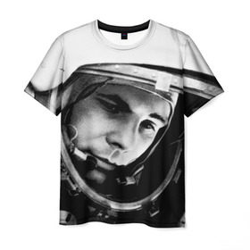 Мужская футболка 3D с принтом Юрий Гагарин в Кировске, 100% полиэфир | прямой крой, круглый вырез горловины, длина до линии бедер | Тематика изображения на принте: первый космонавт