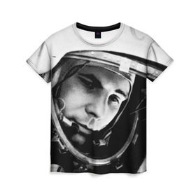 Женская футболка 3D с принтом Юрий Гагарин в Кировске, 100% полиэфир ( синтетическое хлопкоподобное полотно) | прямой крой, круглый вырез горловины, длина до линии бедер | первый космонавт