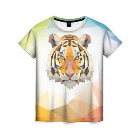 Женская футболка 3D с принтом Тигр в Кировске, 100% полиэфир ( синтетическое хлопкоподобное полотно) | прямой крой, круглый вырез горловины, длина до линии бедер | большая кошка | дикие животные | животные | тигр