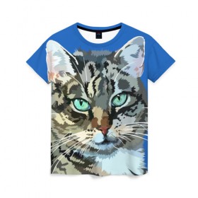 Женская футболка 3D с принтом Котэ в Кировске, 100% полиэфир ( синтетическое хлопкоподобное полотно) | прямой крой, круглый вырез горловины, длина до линии бедер | cat | взгляд | глаза | животные | киска | кот | котёнок | кошка