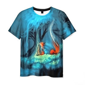 Мужская футболка 3D с принтом Лиса в Кировске, 100% полиэфир | прямой крой, круглый вырез горловины, длина до линии бедер | бабочки | лес | лесной дух | лиса | прикольные | природа | фэнтези