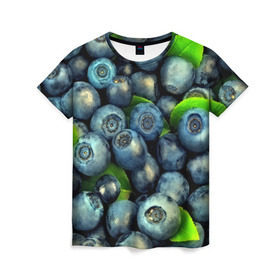 Женская футболка 3D с принтом Голубика в Кировске, 100% полиэфир ( синтетическое хлопкоподобное полотно) | прямой крой, круглый вырез горловины, длина до линии бедер | blueberry | голубика | черника | ягоды