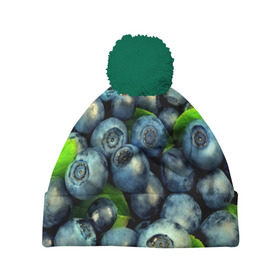 Шапка 3D c помпоном с принтом Голубика в Кировске, 100% полиэстер | универсальный размер, печать по всей поверхности изделия | blueberry | голубика | черника | ягоды