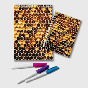 Блокнот с принтом Соты в Кировске, 100% бумага | 48 листов, плотность листов — 60 г/м2, плотность картонной обложки — 250 г/м2. Листы скреплены удобной пружинной спиралью. Цвет линий — светло-серый
 | желтый | мед | улей | черный