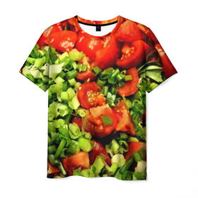 Мужская футболка 3D с принтом Салатик в Кировске, 100% полиэфир | прямой крой, круглый вырез горловины, длина до линии бедер | зеленый | красный | нарезка | овощи | яркий
