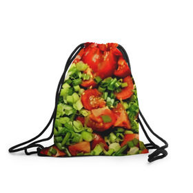 Рюкзак-мешок 3D с принтом Салатик в Кировске, 100% полиэстер | плотность ткани — 200 г/м2, размер — 35 х 45 см; лямки — толстые шнурки, застежка на шнуровке, без карманов и подкладки | зеленый | красный | нарезка | овощи | яркий
