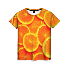 Женская футболка 3D с принтом Сочные апельсины в Кировске, 100% полиэфир ( синтетическое хлопкоподобное полотно) | прямой крой, круглый вырез горловины, длина до линии бедер | апельсин | летние | сочные | цитрус | яркие