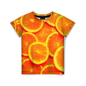Детская футболка 3D с принтом Сочные апельсины в Кировске, 100% гипоаллергенный полиэфир | прямой крой, круглый вырез горловины, длина до линии бедер, чуть спущенное плечо, ткань немного тянется | апельсин | летние | сочные | цитрус | яркие