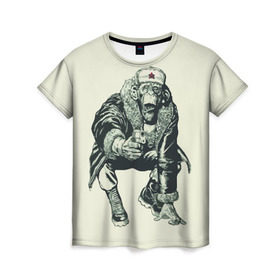 Женская футболка 3D с принтом Обезьяна с пистолетом в Кировске, 100% полиэфир ( синтетическое хлопкоподобное полотно) | прямой крой, круглый вырез горловины, длина до линии бедер | звезда | пистолет | шапка | шимпанзе
