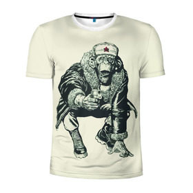 Мужская футболка 3D спортивная с принтом Обезьяна с пистолетом в Кировске, 100% полиэстер с улучшенными характеристиками | приталенный силуэт, круглая горловина, широкие плечи, сужается к линии бедра | Тематика изображения на принте: звезда | пистолет | шапка | шимпанзе