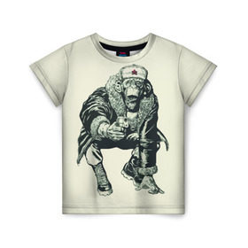 Детская футболка 3D с принтом Обезьяна с пистолетом в Кировске, 100% гипоаллергенный полиэфир | прямой крой, круглый вырез горловины, длина до линии бедер, чуть спущенное плечо, ткань немного тянется | звезда | пистолет | шапка | шимпанзе