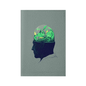 Обложка для паспорта матовая кожа с принтом Голова горшок в Кировске, натуральная матовая кожа | размер 19,3 х 13,7 см; прозрачные пластиковые крепления | Тематика изображения на принте: голова | горшок | колба | стекло | цветок | человек