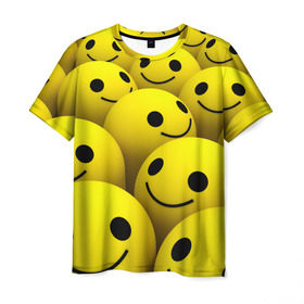 Мужская футболка 3D с принтом Счастливые смайлики в Кировске, 100% полиэфир | прямой крой, круглый вырез горловины, длина до линии бедер | no problems | smile | без проблем | весёлый | довольный | оптимизм | позитив | позитивный | радость | смайлики | смех | счастливый | счастье | улыбаться | улыбка | хорошее настроение