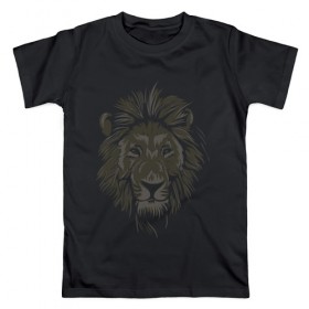 Мужская футболка хлопок с принтом Лев в Кировске, 100% хлопок | прямой крой, круглый вырез горловины, длина до линии бедер, слегка спущенное плечо. | король | лев
