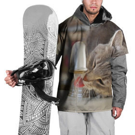 Накидка на куртку 3D с принтом Кот пьющий воду из под крана в Кировске, 100% полиэстер |  | Тематика изображения на принте: 