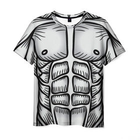 Мужская футболка 3D с принтом Мускулистое тело в Кировске, 100% полиэфир | прямой крой, круглый вырез горловины, длина до линии бедер | 