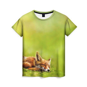 Женская футболка 3D с принтом Лисичка спит в Кировске, 100% полиэфир ( синтетическое хлопкоподобное полотно) | прямой крой, круглый вырез горловины, длина до линии бедер | fox | животное | зверь | красивая | лес | лис | лиса | лисенок | лисица | лисичка | мех | патрикеевна | песец | плутовка | прикольная | природа | рыжая | рыжий цвет | сказка | хвост | хитрая | хищник