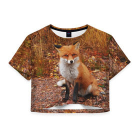 Женская футболка 3D укороченная с принтом Лиса в Кировске, 100% полиэстер | круглая горловина, длина футболки до линии талии, рукава с отворотами | Тематика изображения на принте: fox | животное | зверь | красивая | лес | лис | лиса | лисенок | лисица | лисичка | мех | патрикеевна | песец | плутовка | прикольная | природа | рыжая | рыжий цвет | сказка | хвост | хитрая | хищник