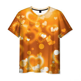 Мужская футболка 3D с принтом Сердечки в золоте в Кировске, 100% полиэфир | прямой крой, круглый вырез горловины, длина до линии бедер | Тематика изображения на принте: желтый | золотое | сердечки | яркий
