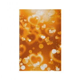 Обложка для паспорта матовая кожа с принтом Сердечки в золоте в Кировске, натуральная матовая кожа | размер 19,3 х 13,7 см; прозрачные пластиковые крепления | Тематика изображения на принте: желтый | золотое | сердечки | яркий