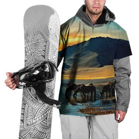 Накидка на куртку 3D с принтом Лошади в Кировске, 100% полиэстер |  | 3d | берег | вода | горы | животное | закат | лошади | небо | прикольные | природа | река | солнце | яркие