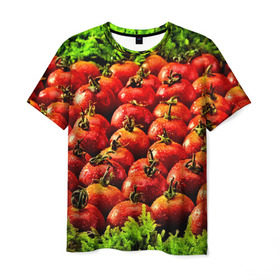 Мужская футболка 3D с принтом Томатик в Кировске, 100% полиэфир | прямой крой, круглый вырез горловины, длина до линии бедер | 3d | еда | зелень | красный | лето | много | овощи | пища | помидор | прикольные | томат | яркие