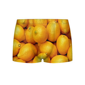 Мужские трусы 3D с принтом Лимончики в Кировске, 50% хлопок, 50% полиэстер | классическая посадка, на поясе мягкая тканевая резинка | Тематика изображения на принте: 3d | витамин | еда | желтый | лето | лимон | много | пища | прикольные | сочные | фрукты | цитрус | яркие