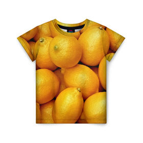 Детская футболка 3D с принтом Лимончики в Кировске, 100% гипоаллергенный полиэфир | прямой крой, круглый вырез горловины, длина до линии бедер, чуть спущенное плечо, ткань немного тянется | 3d | витамин | еда | желтый | лето | лимон | много | пища | прикольные | сочные | фрукты | цитрус | яркие