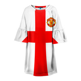 Детское платье 3D с принтом Manchester united в Кировске, 100% полиэстер | прямой силуэт, чуть расширенный к низу. Круглая горловина, на рукавах — воланы | 3d | 3д | fc | manchester united | mu | англия | британия | игра | канониры | красные дьяволы | лондон | манчестер | мю | флаг | флаг британии | футбол | эмблема