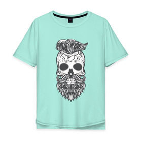 Мужская футболка хлопок Oversize с принтом Бородатый череп в Кировске, 100% хлопок | свободный крой, круглый ворот, “спинка” длиннее передней части | арт | борода | мертвец | прикольные | скелет | усы | череп