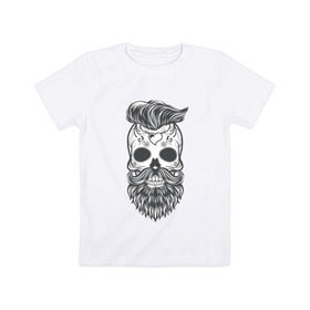 Детская футболка хлопок с принтом Бородатый череп в Кировске, 100% хлопок | круглый вырез горловины, полуприлегающий силуэт, длина до линии бедер | Тематика изображения на принте: арт | борода | мертвец | прикольные | скелет | усы | череп