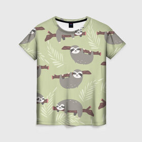 Женская футболка 3D с принтом Ленивец в Кировске, 100% полиэфир ( синтетическое хлопкоподобное полотно) | прямой крой, круглый вырез горловины, длина до линии бедер | арт | животные | ленивец | лень | прикольные | сон