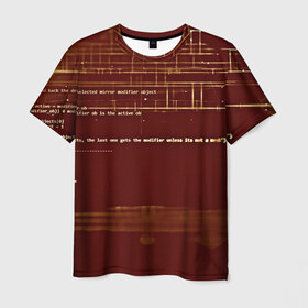 Мужская футболка 3D с принтом Программный код в Кировске, 100% полиэфир | прямой крой, круглый вырез горловины, длина до линии бедер | кибер | код | коричневый | прога