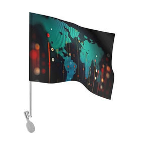 Флаг для автомобиля с принтом digital world в Кировске, 100% полиэстер | Размер: 30*21 см | бирюзовый | карта | кибер | черный