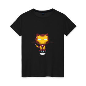 Женская футболка хлопок с принтом ironcat в Кировске, 100% хлопок | прямой крой, круглый вырез горловины, длина до линии бедер, слегка спущенное плечо | cat | github | ironcat | ironman