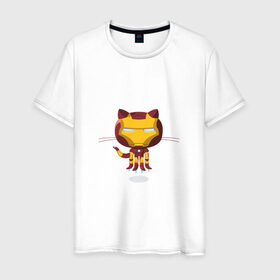 Мужская футболка хлопок с принтом ironcat в Кировске, 100% хлопок | прямой крой, круглый вырез горловины, длина до линии бедер, слегка спущенное плечо. | Тематика изображения на принте: cat | github | ironcat | ironman