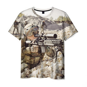 Мужская футболка 3D с принтом Снайпер в Кировске, 100% полиэфир | прямой крой, круглый вырез горловины, длина до линии бедер | Тематика изображения на принте: 