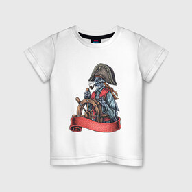 Детская футболка хлопок с принтом Пират в Кировске, 100% хлопок | круглый вырез горловины, полуприлегающий силуэт, длина до линии бедер | воробей | джек | пират | скелет | череп