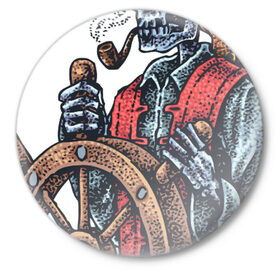 Значок с принтом Пират в Кировске,  металл | круглая форма, металлическая застежка в виде булавки | воробей | джек | пират | скелет | череп