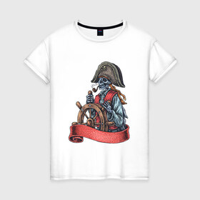 Женская футболка хлопок с принтом Пират в Кировске, 100% хлопок | прямой крой, круглый вырез горловины, длина до линии бедер, слегка спущенное плечо | воробей | джек | пират | скелет | череп