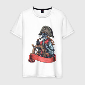 Мужская футболка хлопок с принтом Пират в Кировске, 100% хлопок | прямой крой, круглый вырез горловины, длина до линии бедер, слегка спущенное плечо. | воробей | джек | пират | скелет | череп