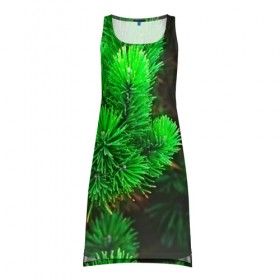 Платье-майка 3D с принтом Зелёная ель в Кировске, 100% полиэстер | полуприлегающий силуэт, широкие бретели, круглый вырез горловины, удлиненный подол сзади. | 3d | ёлка | ель | зелёный | лес | новый год | праздник | природа | текстура | фон